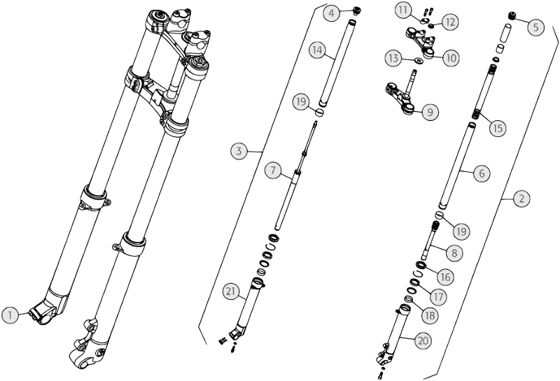 34 FRONT FORK - FROM CHASSIS 200336 TO 200378