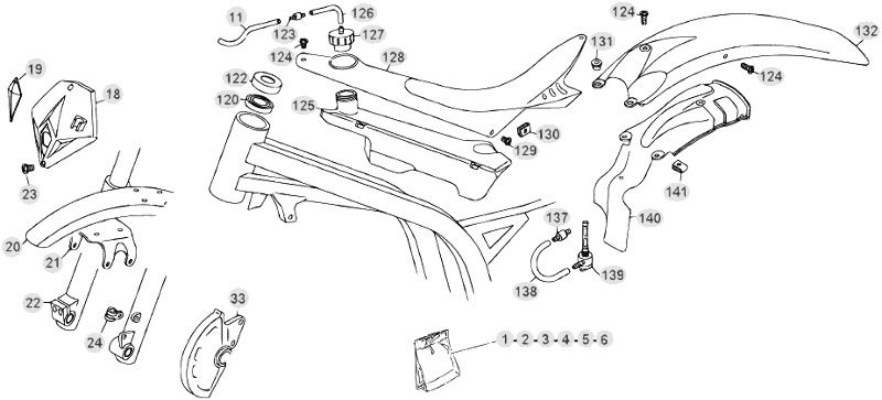 43 PLASTIC ACCESSORIES/SEAT/TANK - FROM CHASSIS 200485 TO 200609