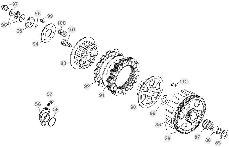 03 PRIMARY GEAR CPL./CLUTCH - FROM CHASSIS 100001 TO 100206