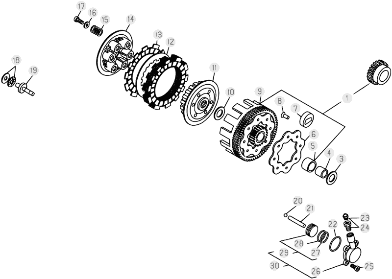 03 PRIMARY GEAR CPL./CLUTCH - FROM CHASSIS 100001