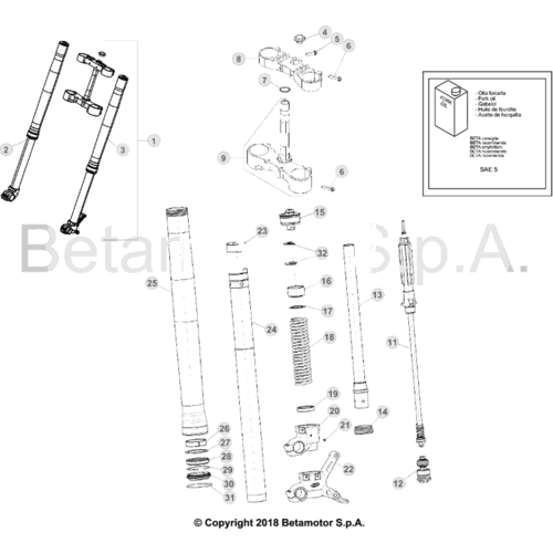 34 FRONT FORK - FROM CHASSIS 100386 TO 100649