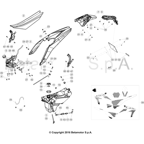 43 PLASTIC ACCESSORIES/SEAT/TANK - FROM CHASSIS 0