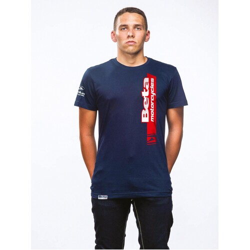 T-SHIRT BLUE WITH RED LOGO STRIPE SMALL